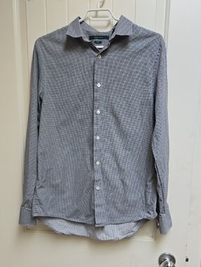 Banana Republic Men's Slate Patterned Long-Sleeve Cotton Dress Shirt Medium